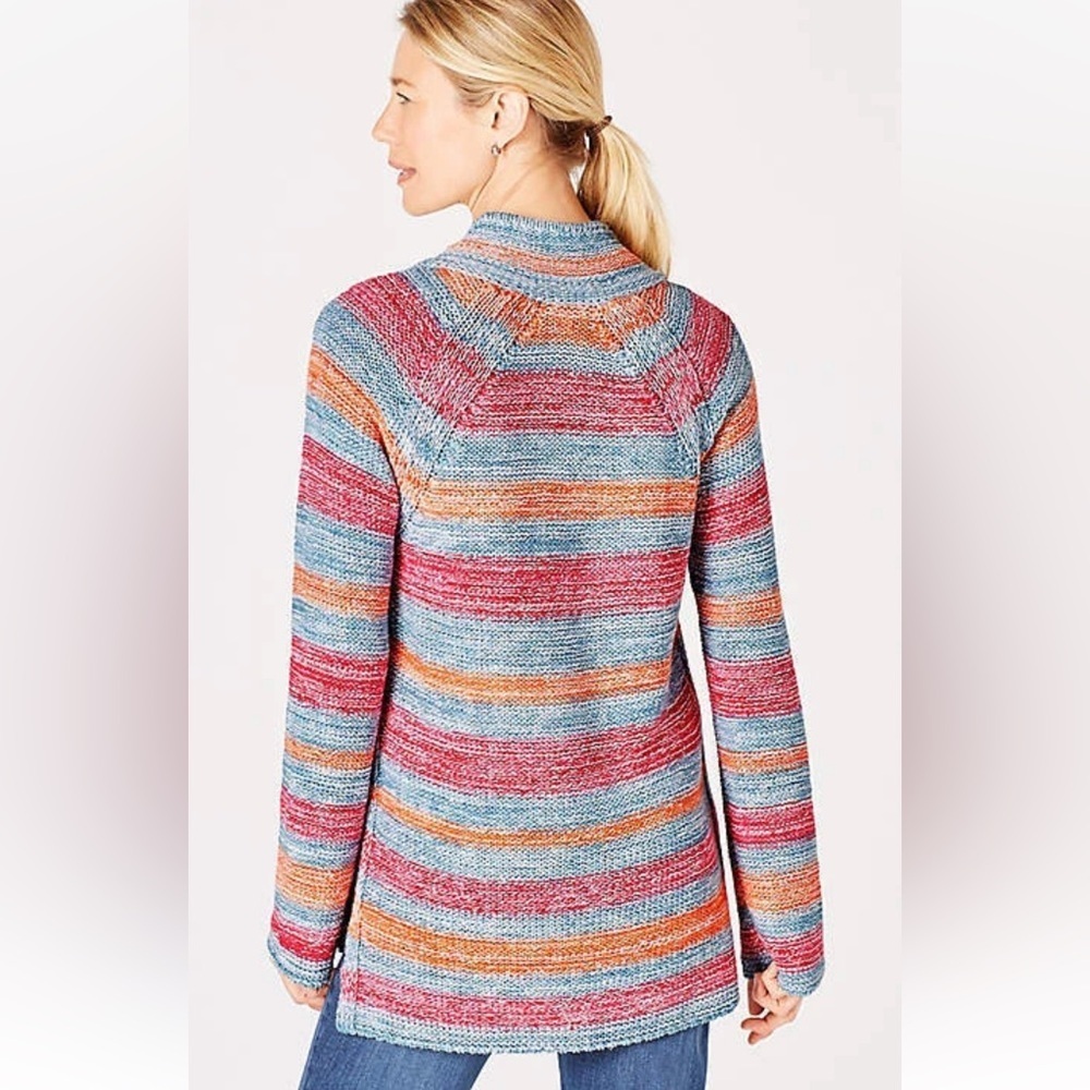 J. Jill Striped Tunic Sweater Linen Cotton Knit Beachy Casual Blue Size Large - Picture 4 of 15